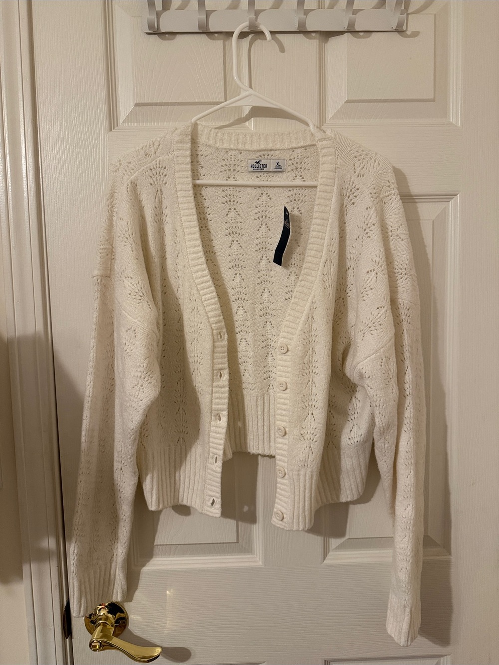 Hollister Cream Openwork Cropped Button Cardigan